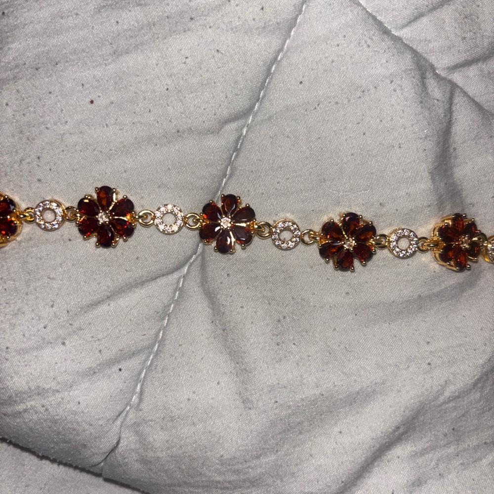 Gold and garnet Floral cz tennis Bracelet